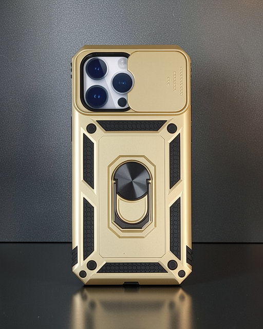 Apple İphone 14 Pro Kılıf Pars Lens Yüzüklü Silikon - Gold