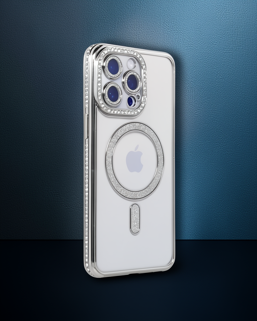 Apple İphone 14 Pro Max Kılıf Joke Simli Magneticsafe Kılıf - Gümüş