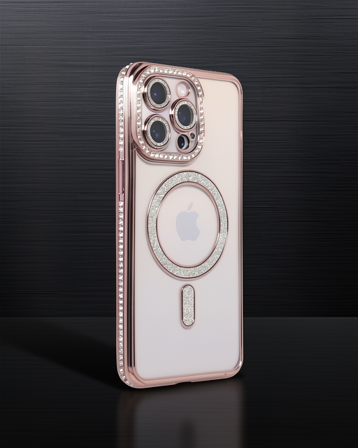 Apple İphone 14 Pro Max Kılıf Joke Simli Magneticsafe Kılıf - Pembe