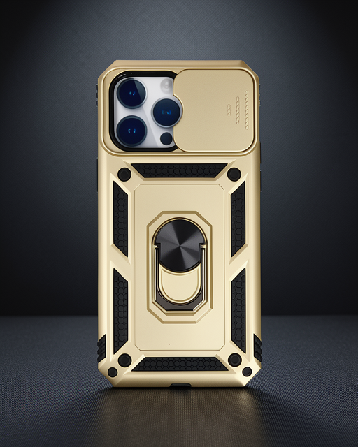 Apple İphone 14 Pro Max Kılıf Pars Lens Yüzüklü Silikon - Gold