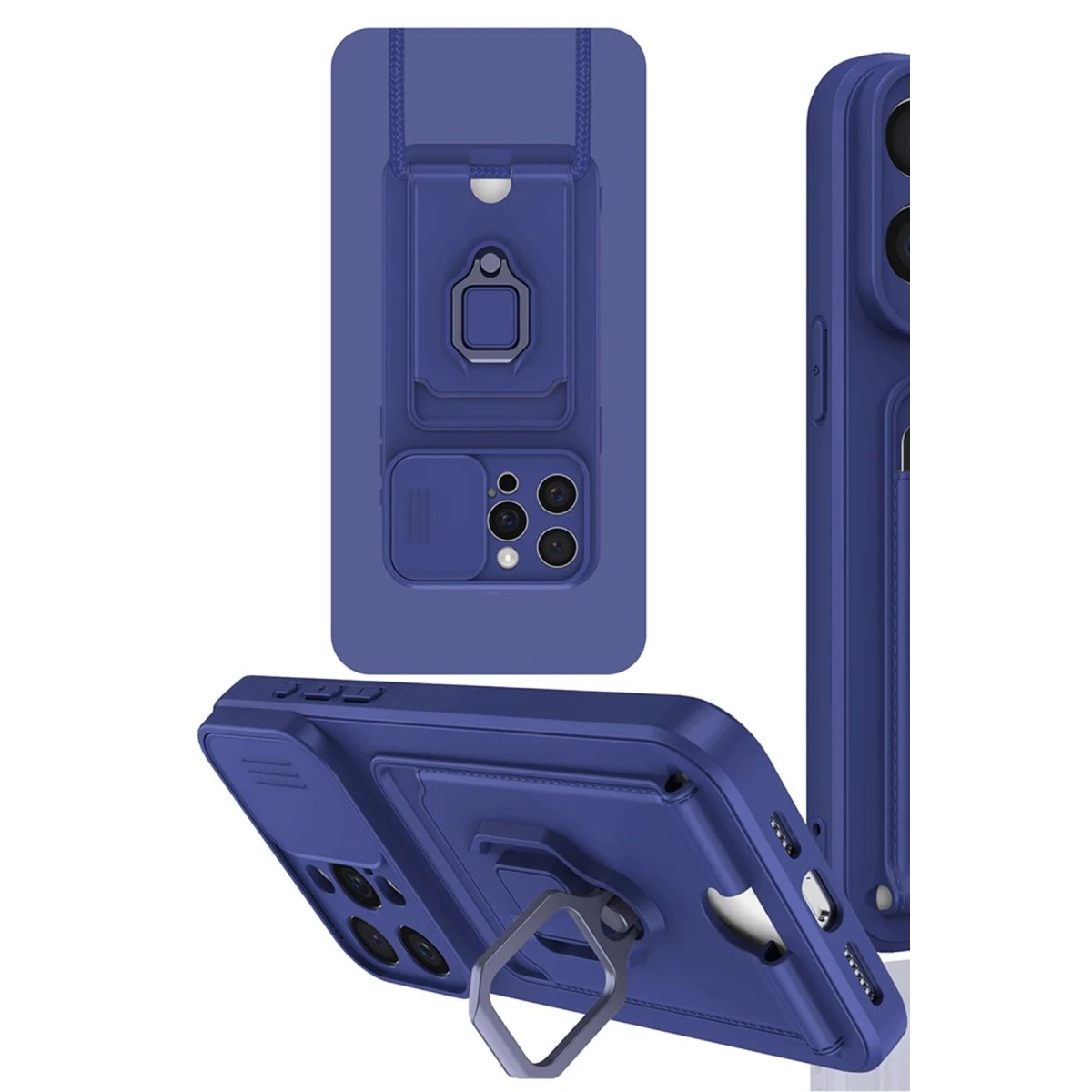 Apple iPhone 15 Pro Max Kılıf Zuma Kartvizitli Yüzüklü Silikon - Lacivert