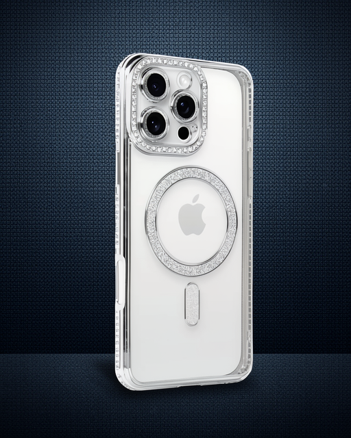 Apple İphone 16 Pro Kılıf Joke Simli Magneticsafe Kılıf - Gümüş