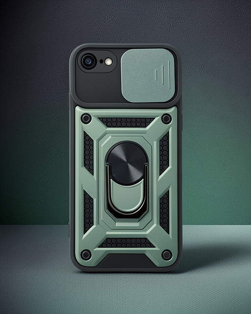 Apple İphone 7 Kılıf Pars Lens Yüzüklü Silikon - Yeşil