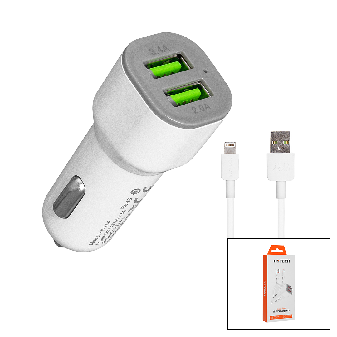 Araç Çakmaklık Çift USB Hızlı Şarj Başlığı ve Lightning Kablosu