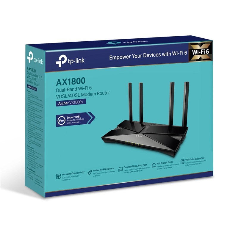ARCHER VX1800V AX1800MBPS DUAL BAND WI-FI 6 VDSL/ADSL KABLOSUZ ROUTER