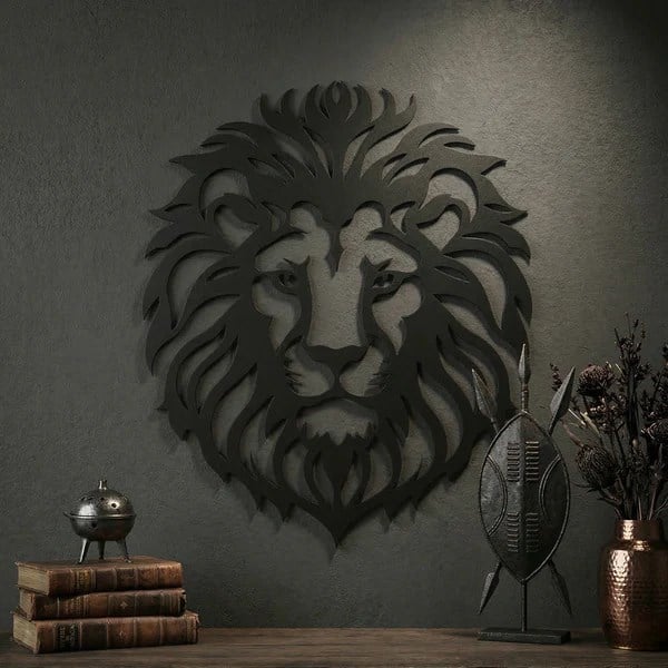 Aslan Başı Duvar Tablosu MDF Lazer Kesim Modern Aslan Figürlü Duvar Süsü Güçlü Dekor