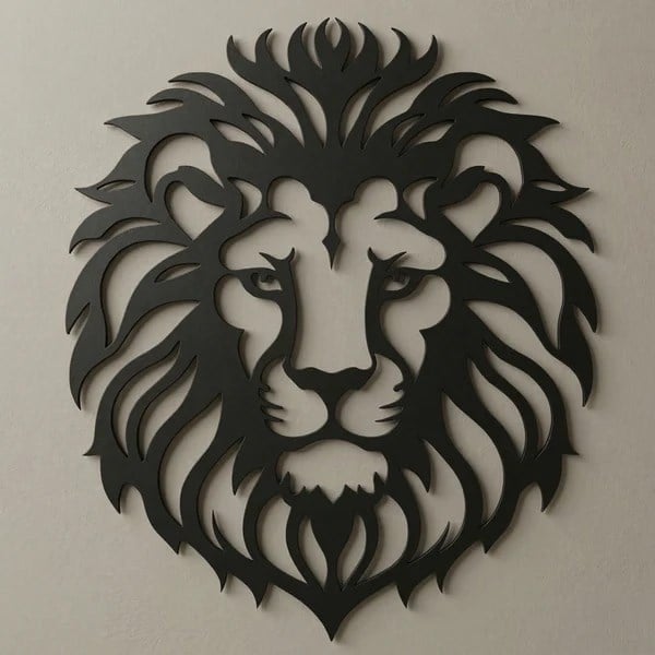 Aslan Başı Duvar Tablosu MDF Lazer Kesim Modern Aslan Figürlü Duvar Süsü Güçlü Dekor
