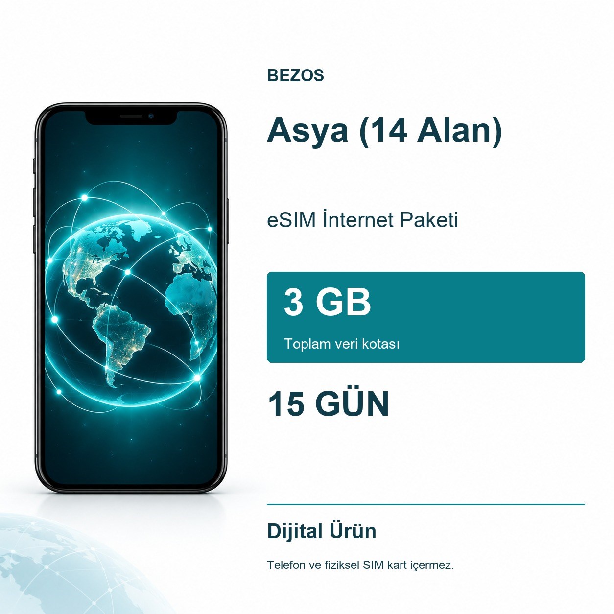 Asya (14 Alan) eSIM İnternet Paketi 3 GB 15 Gün
