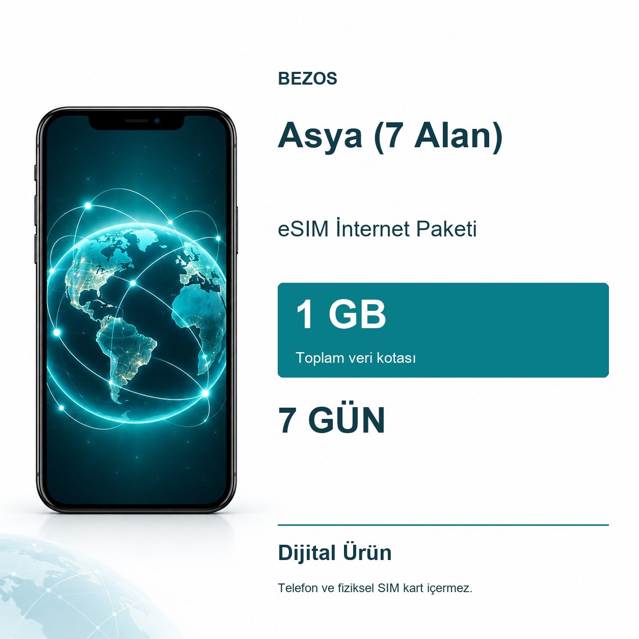 Asya (7 Alan) eSIM İnternet Paketi 1 GB 7 Gün
