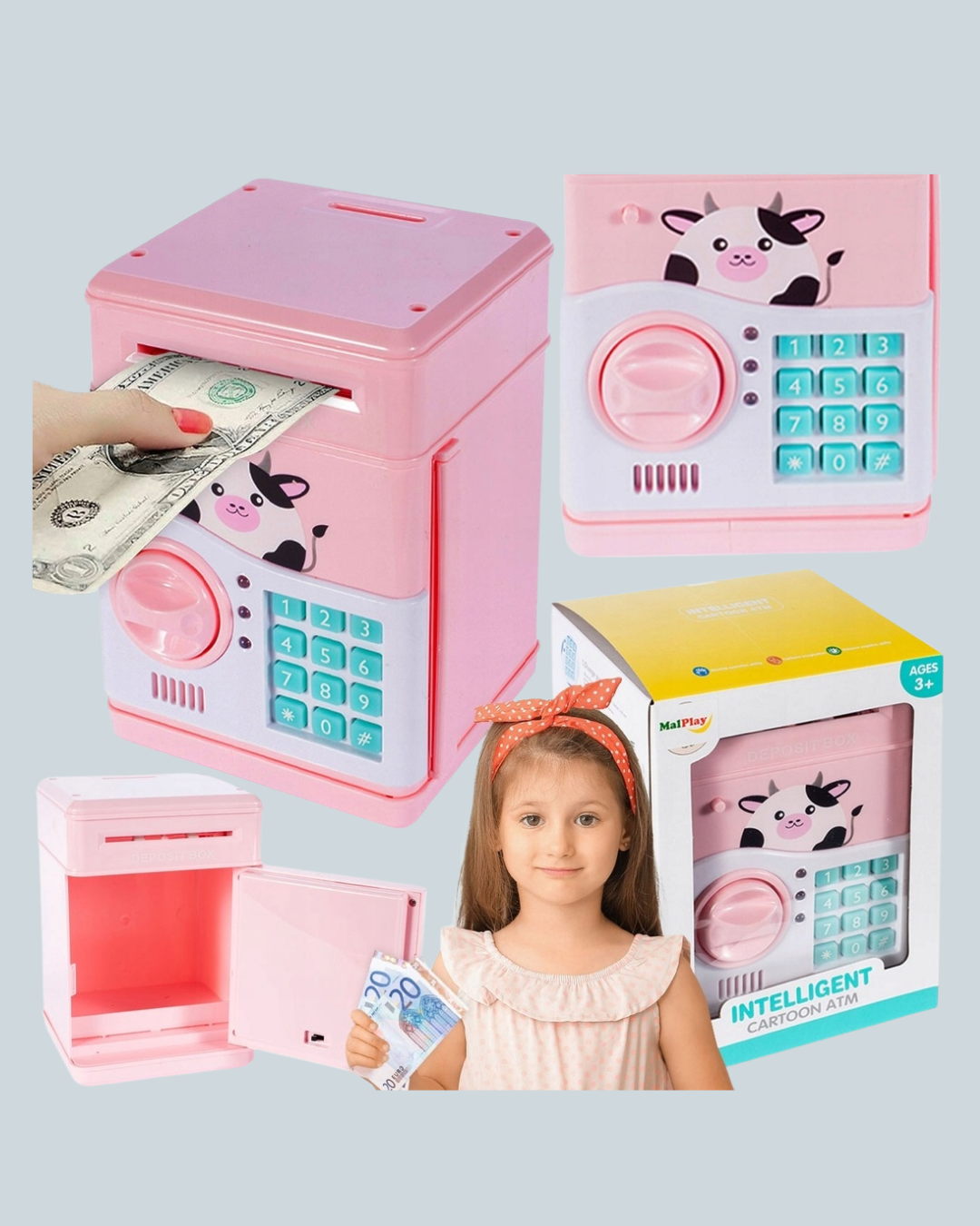 ATM Tasarımlı Pembe Işıklı Sesli Çocuk Kumbarası