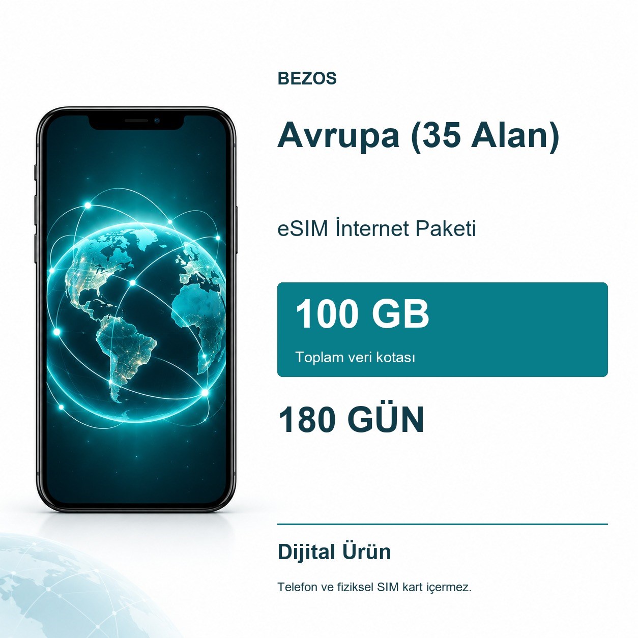 Avrupa (35 Alan) eSIM İnternet Paketi 100 GB 180 Gün