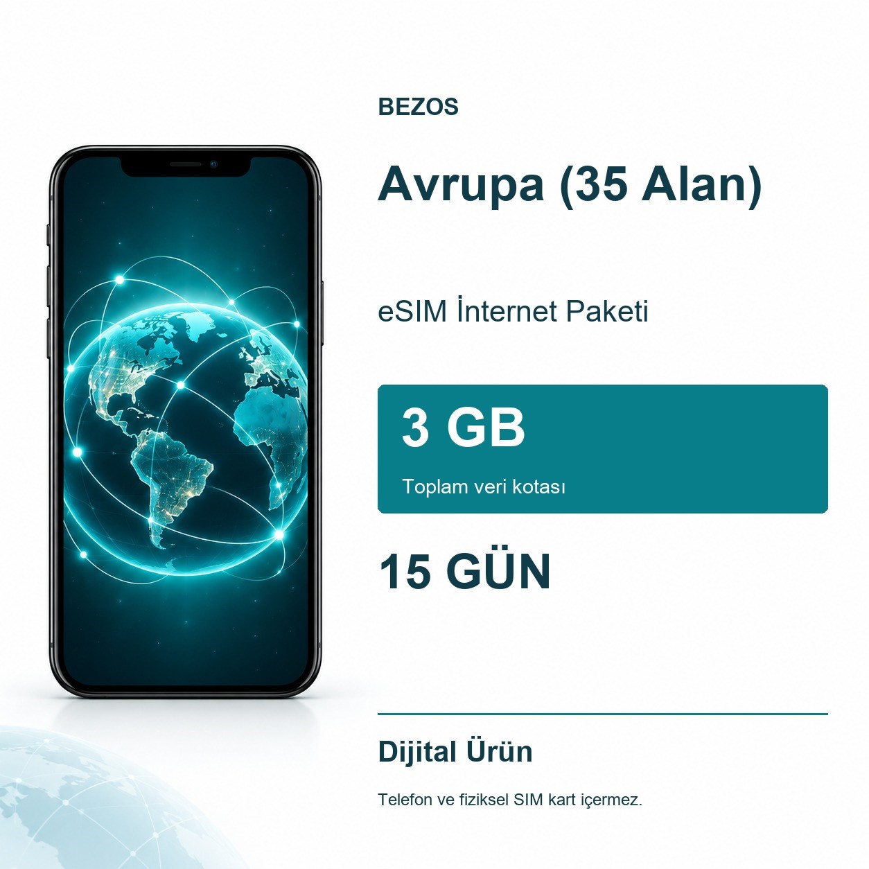 Avrupa (35 Alan) eSIM İnternet Paketi 3 GB 15 Gün