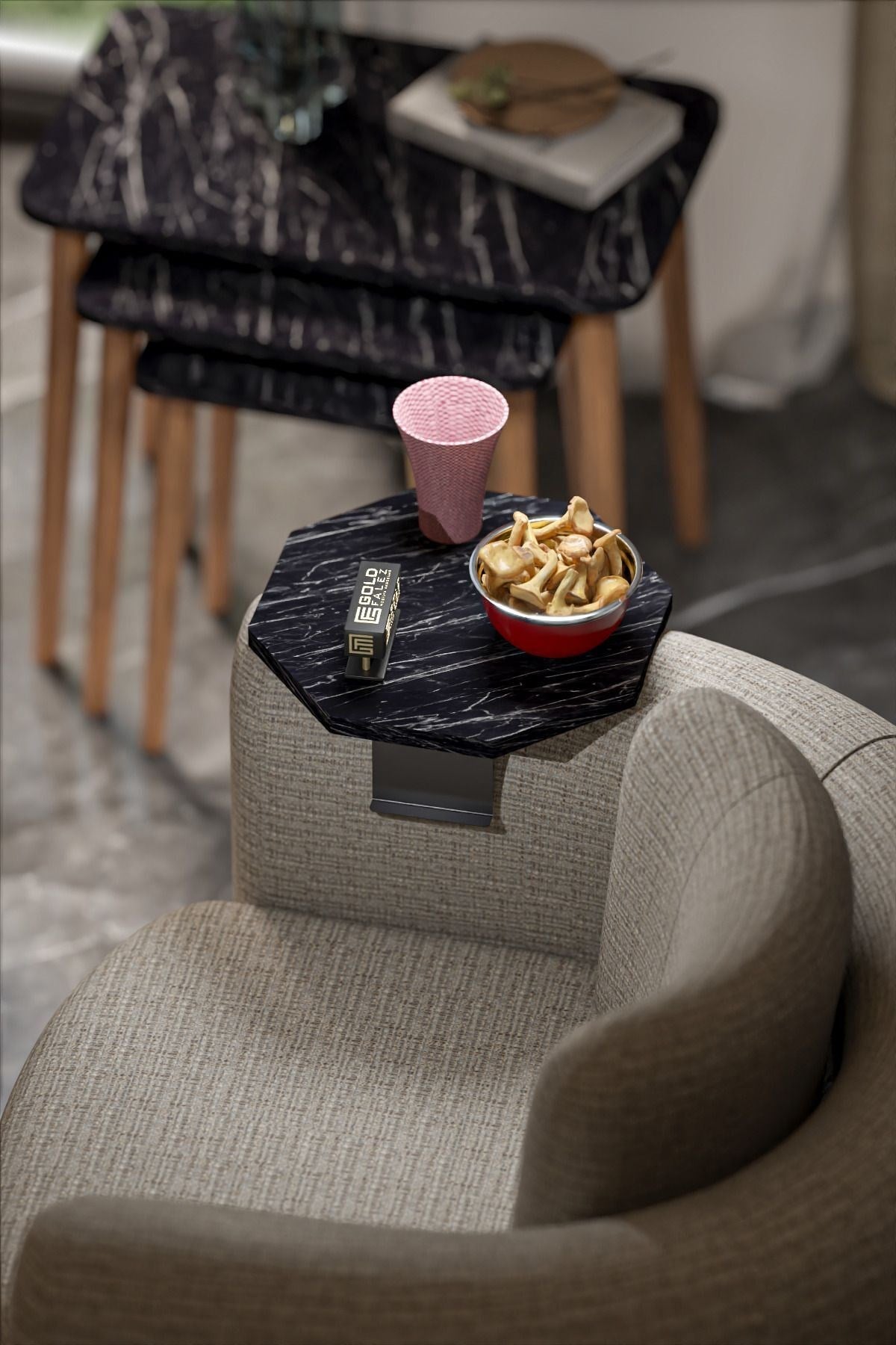 Ayarlanabilir Yan Sehpa Sekizgen Siyah