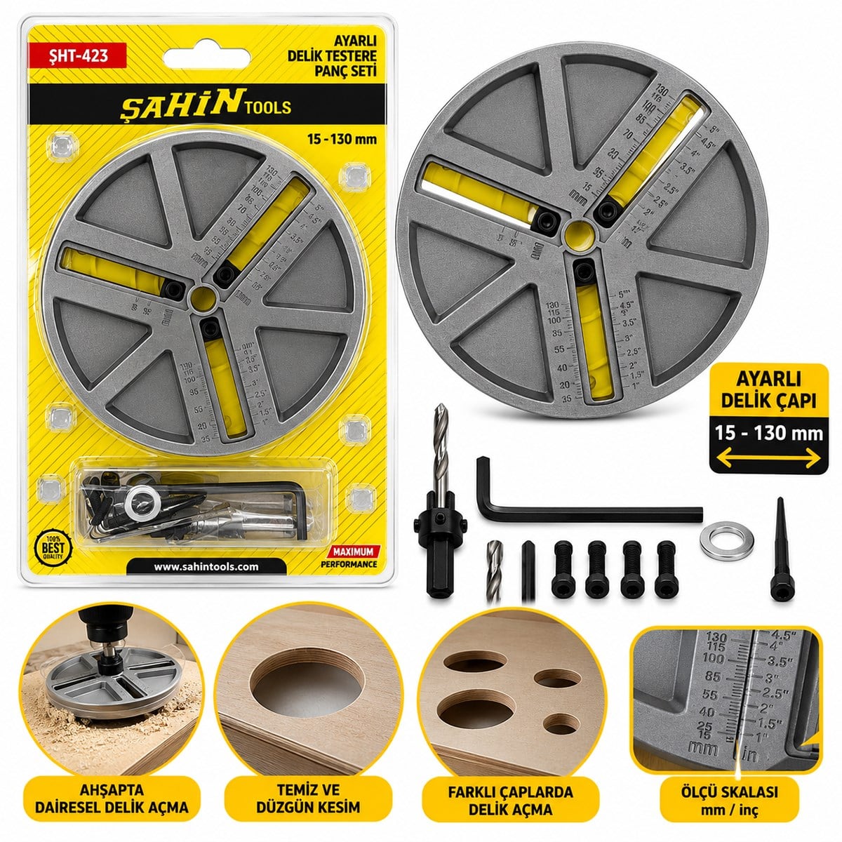 Ayarlı Delik Testere Panç Seti 45-130mm
