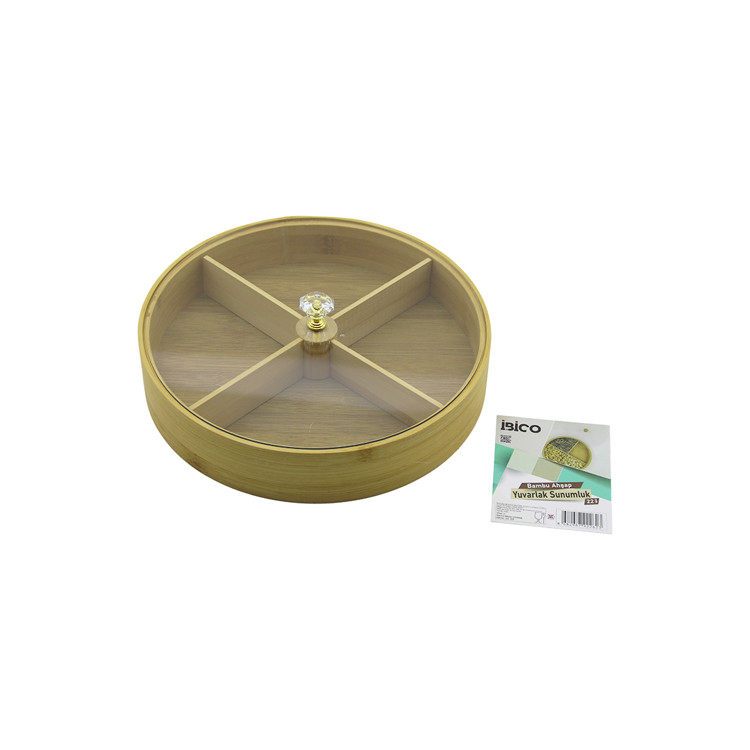 Bambu 4 Bölmeli Kapaklı Servis Sunum Kutusu 22 cm