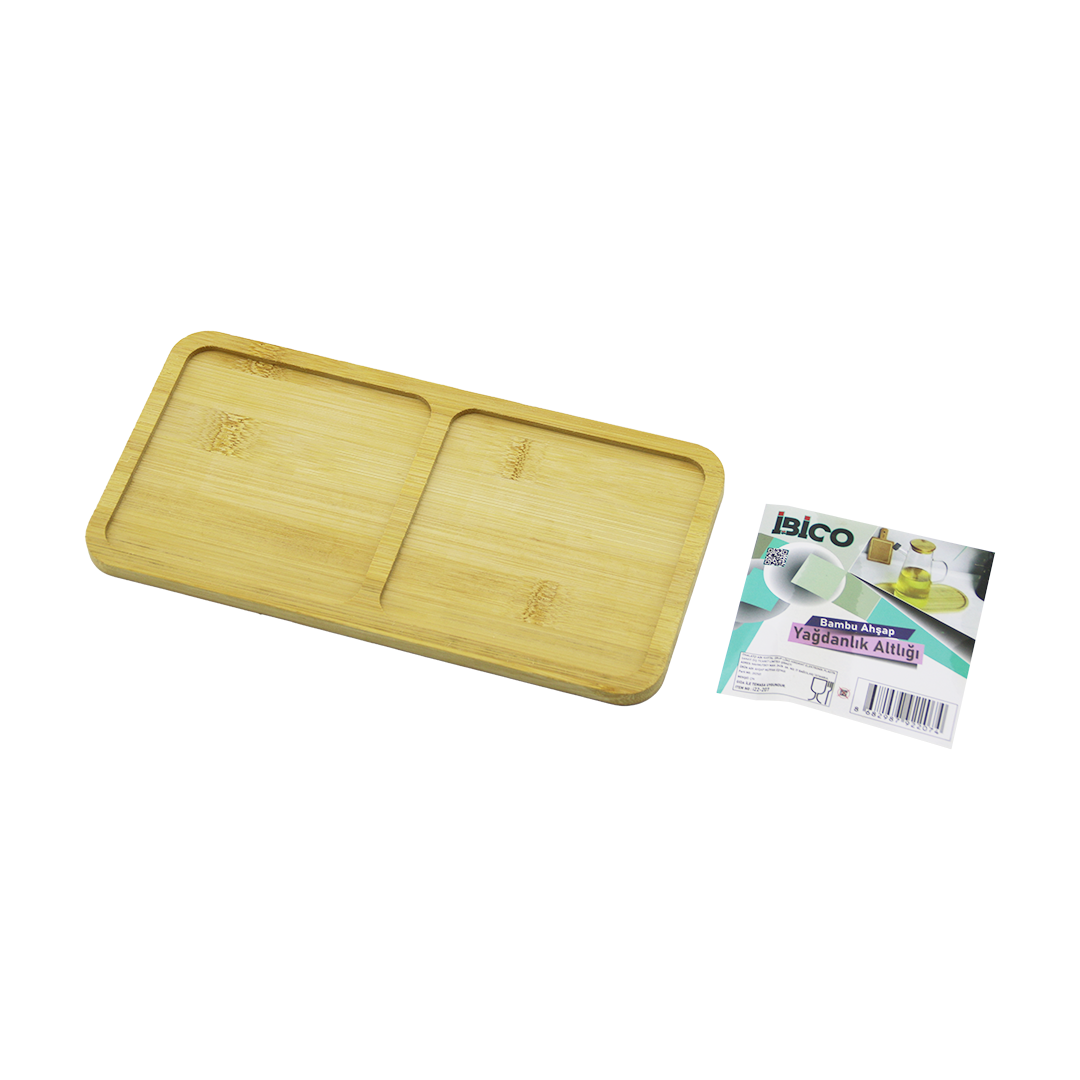 Bambu Ahşap 2 Bölmeli Dikdörtgen Mini Tepsi - 12x23.4 cm