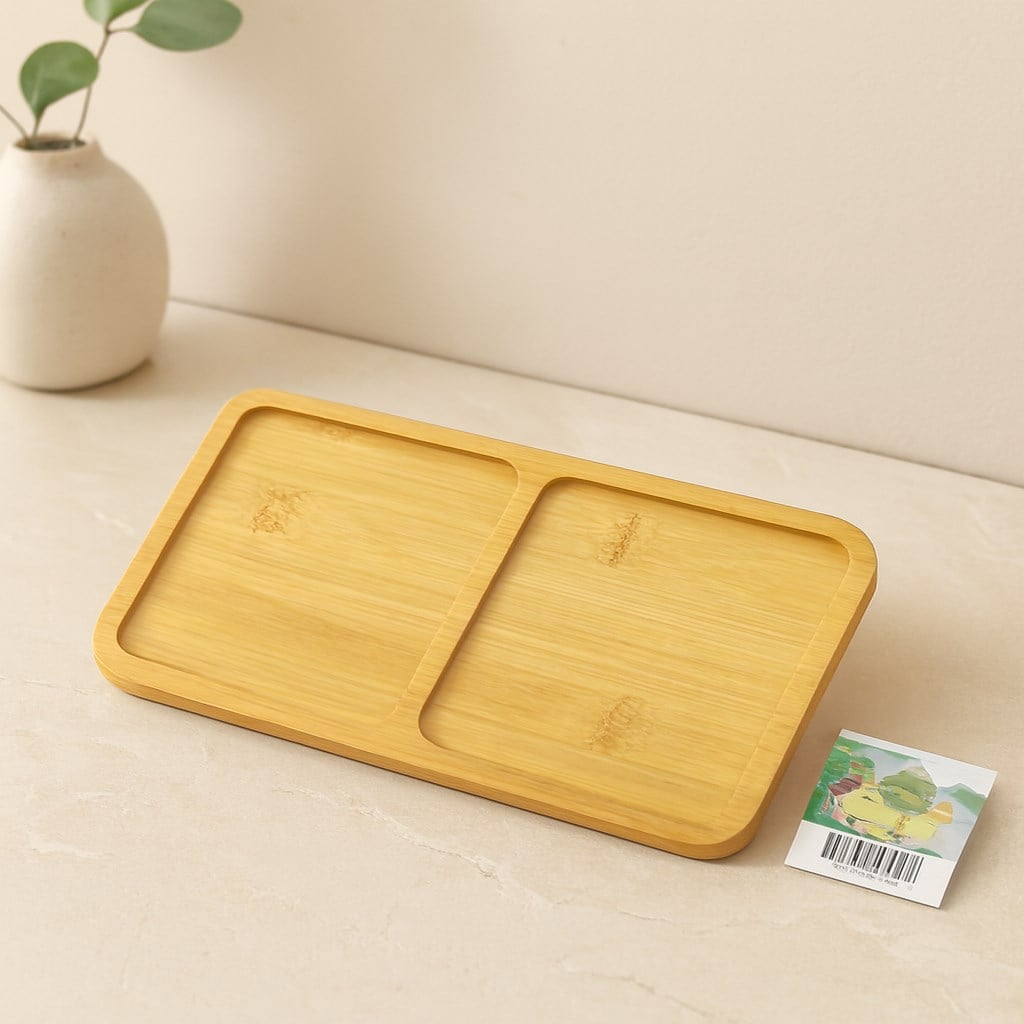 Bambu Ahşap 2 Bölmeli Dikdörtgen Mini Tepsi - 12x23.4 cm