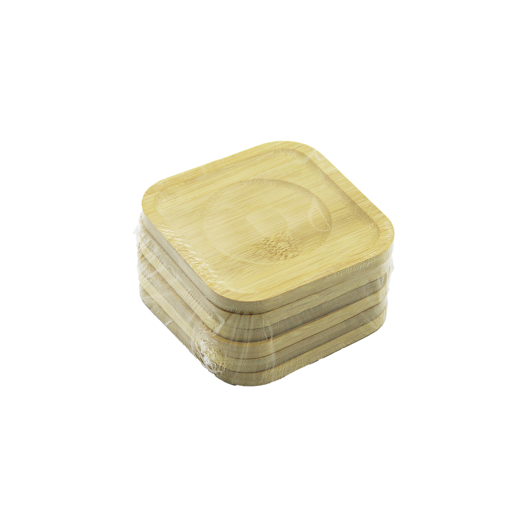 Bambu Ahşap Kare Çay Tabağı 9.7x9.7 cm - 6lı Set