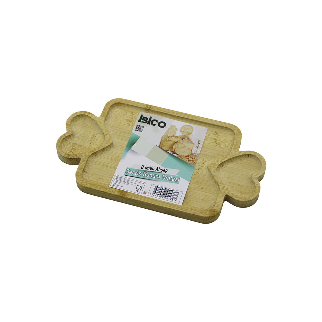 Bambu Ahşap Servis Tepsisi 25x14 cm - 3 Bölmeli Sunum Tahtası