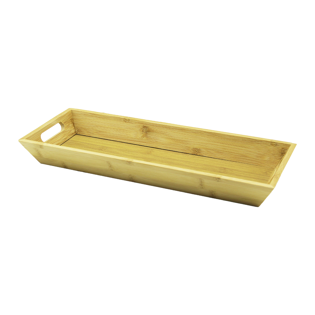 Bambu Ahşap Sunum Tepsisi 16x40x4 cm Çift Kulplu
