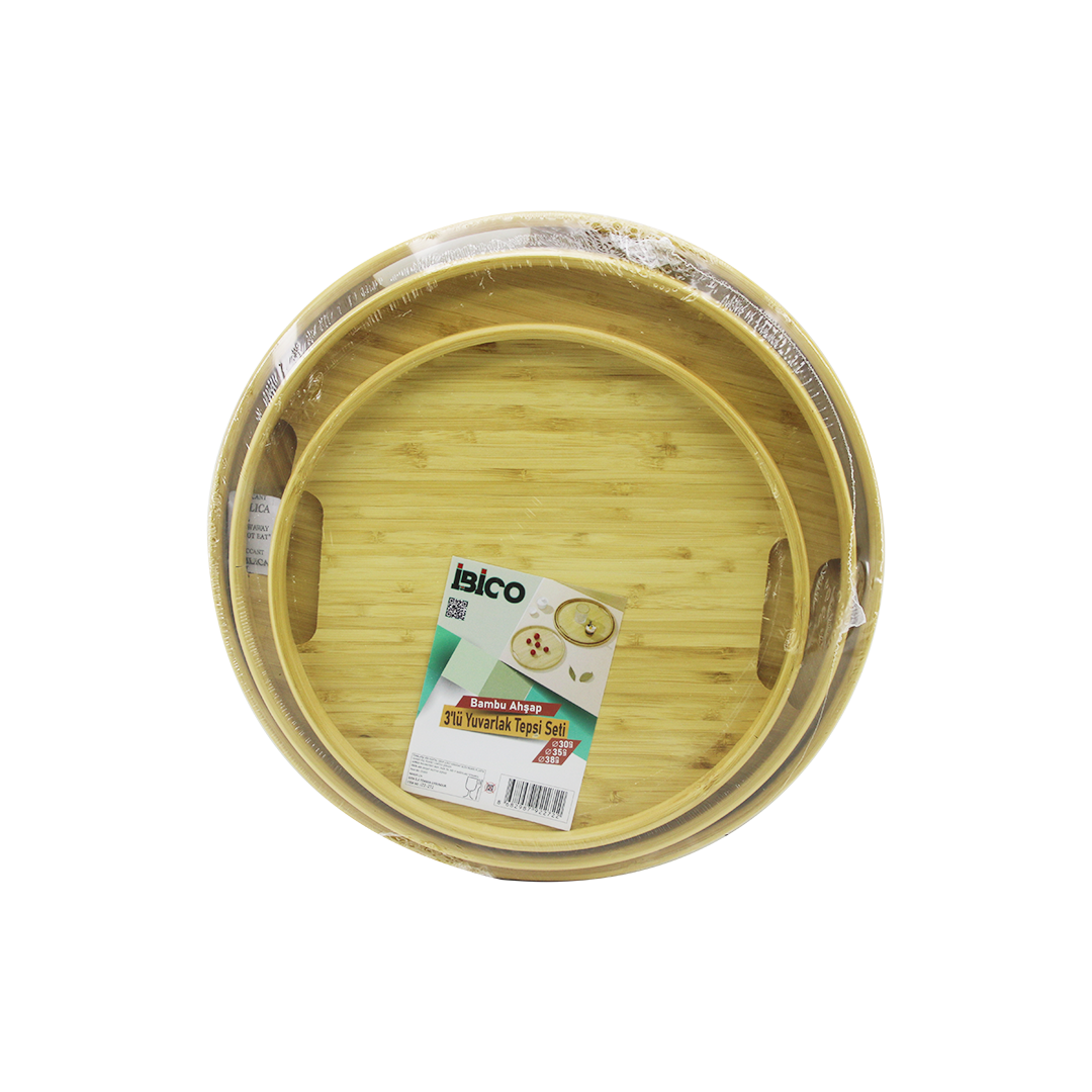 Bambu Ahşap Yuvarlak Tepsi Seti 30/35/38 cm (3lü)