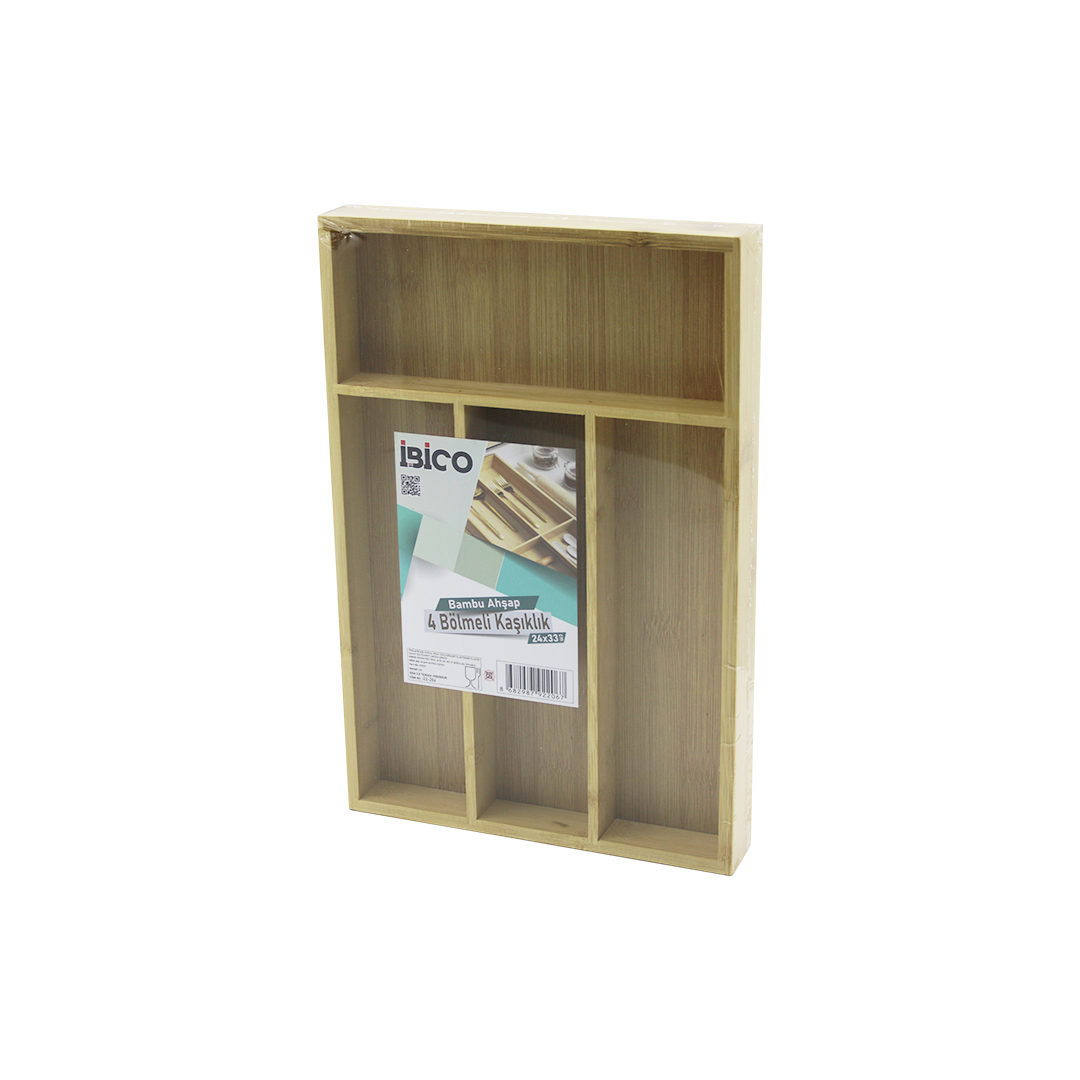 Bambu Çekmece Kaşıklık 22.4x33 cm - 4 Bölmeli Çok Amaçlı Organizer