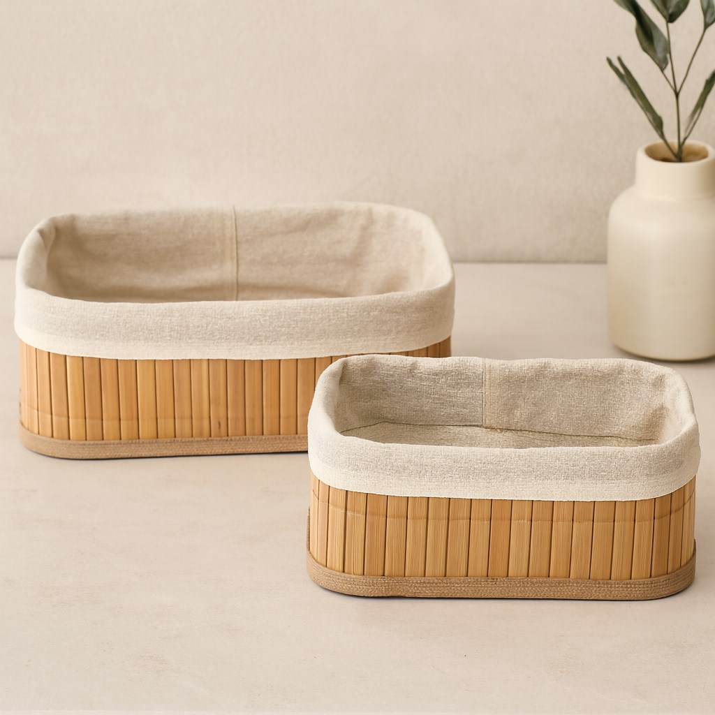 Bambu Kenarlı Organizer Sepet 2li (19x27x10 & 15x24x8 cm)
