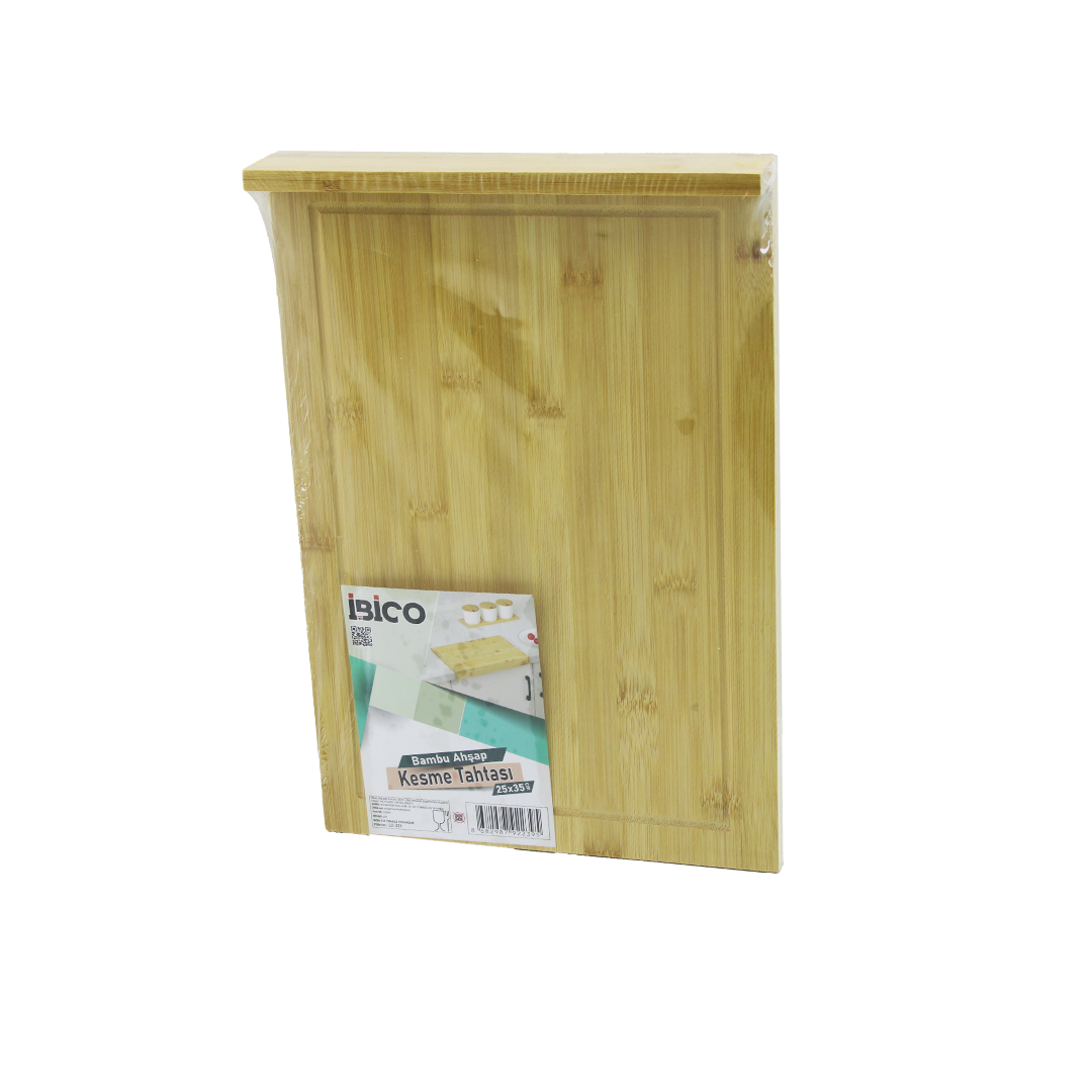 Bambu Kesme Tahtası 25x35 cm (Kanallı, Kenar Destekli)