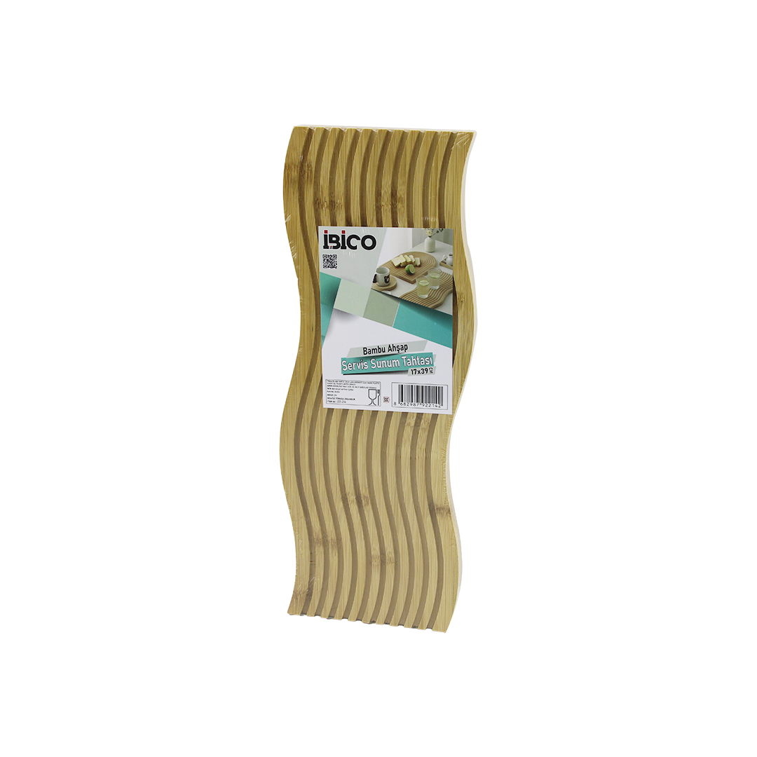 Bambu Servis Sunum Tahtası 17x39x1.5 cm (Çift Yüzlü Dalgalı/Kanallı)
