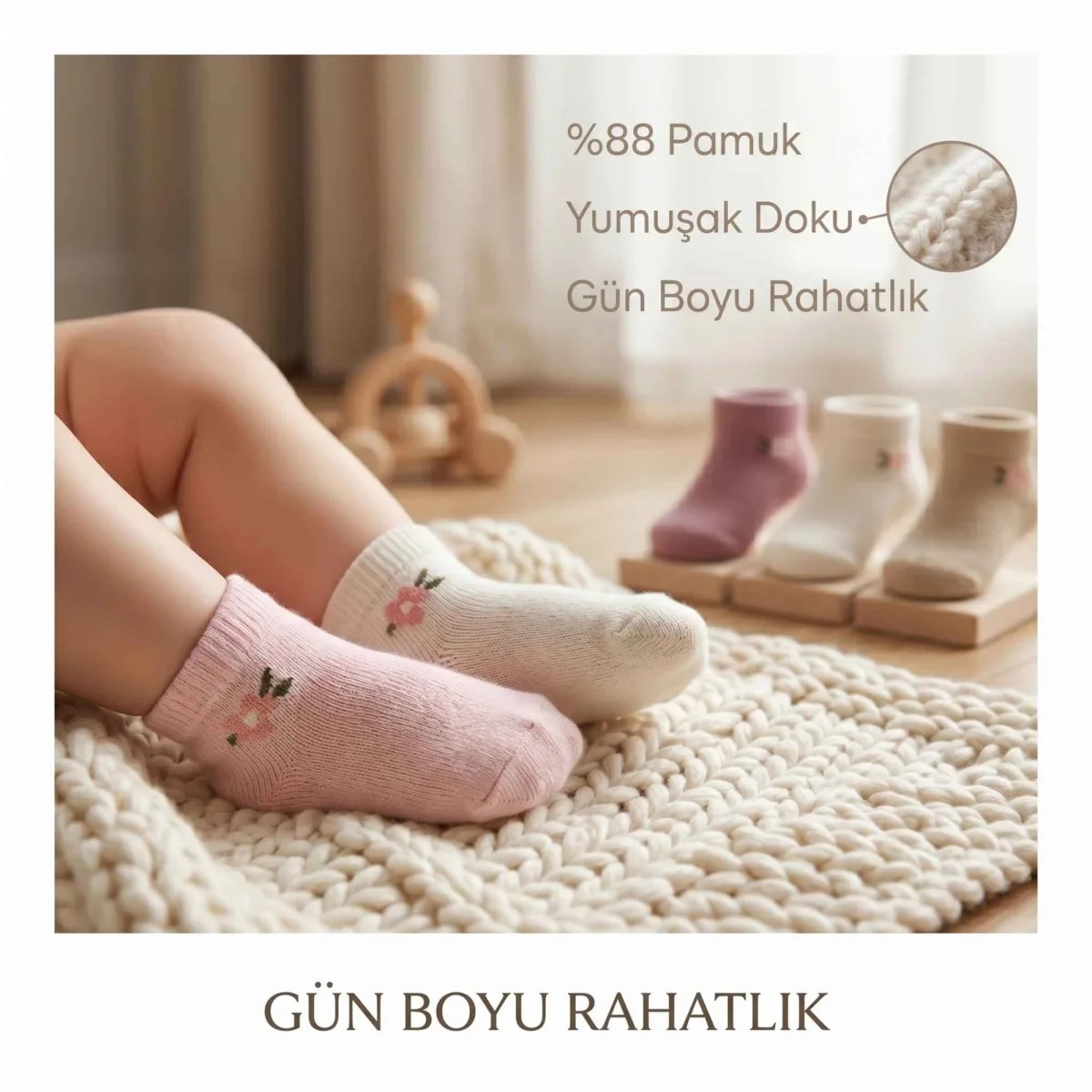 Bebek ve Kız Çocuk Pamuklu Patik Çorap 5'li Set | %88 Pamuk, İnce Burun Dikişli, Yumuşak ve Rahat, 0-12 Ay - 5-6 Yaş