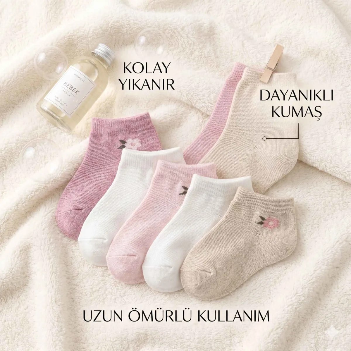 Bebek ve Kız Çocuk Pamuklu Patik Çorap 5'li Set | %88 Pamuk, İnce Burun Dikişli, Yumuşak ve Rahat, 0-12 Ay - 5-6 Yaş