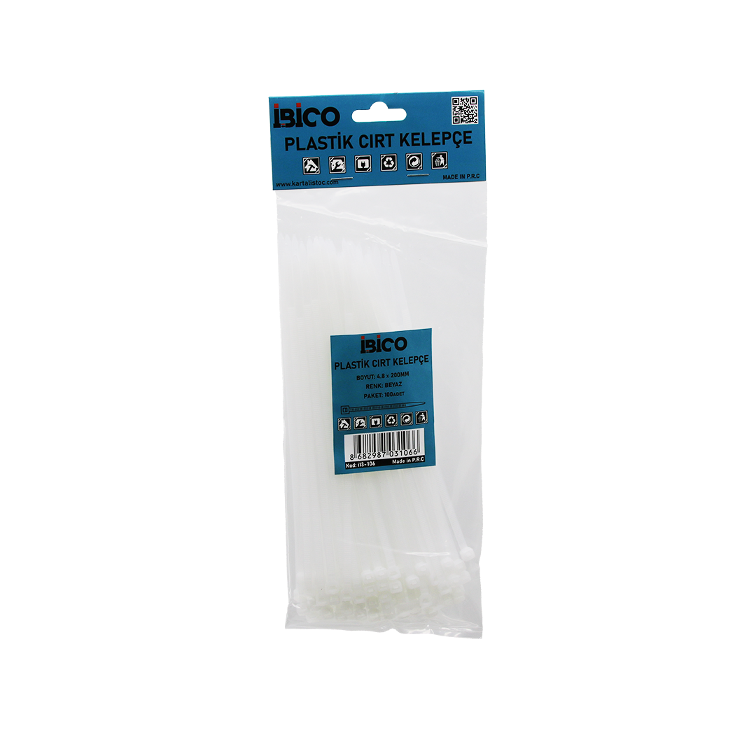 Beyaz Plastik Cırt Kelepçe Kablo Bağı