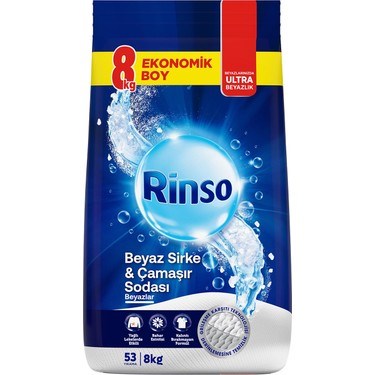 Beyazlar için Beyaz Sirke ve Çamaşır Sodası ile Toz Deterjan 8 kg