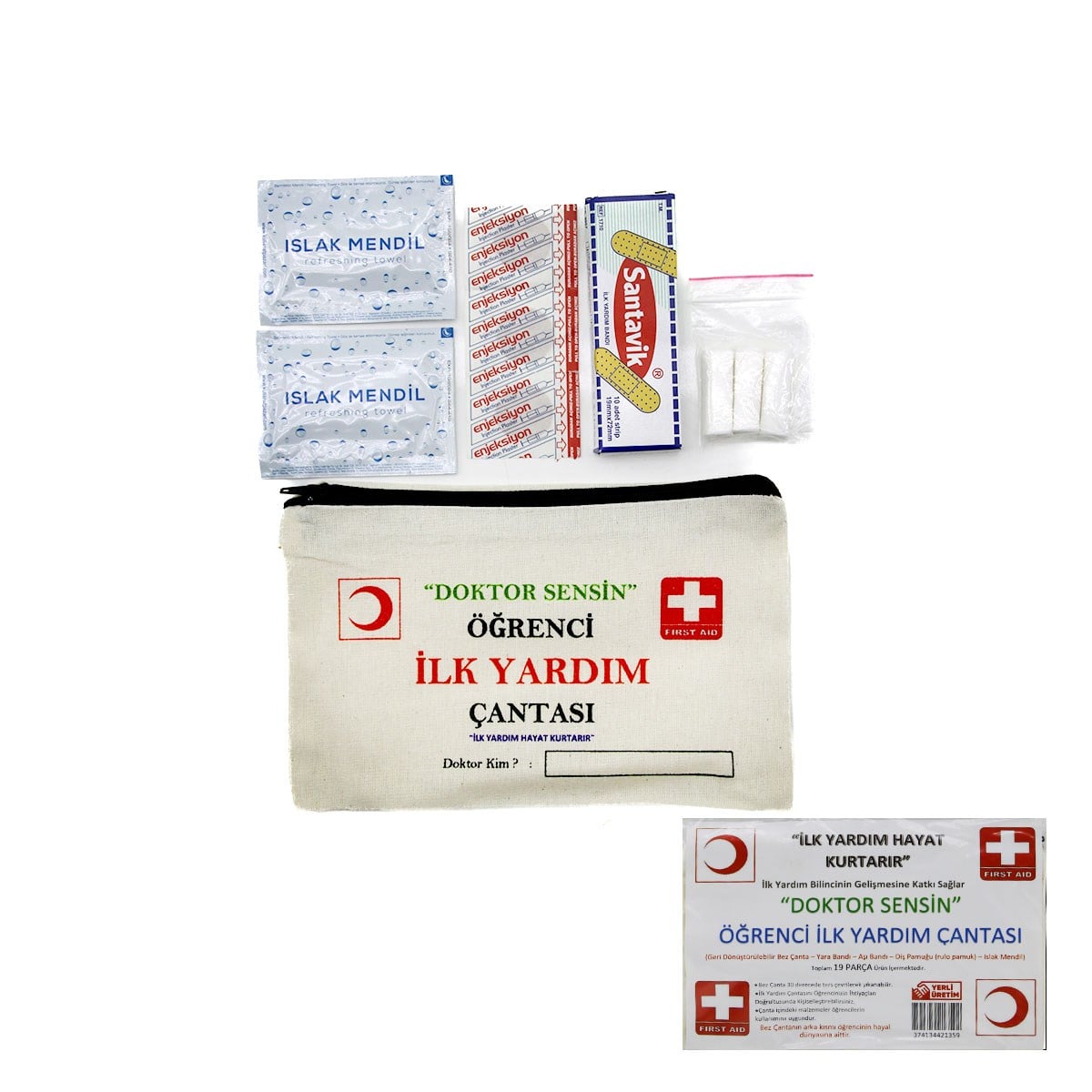 Bez Çantalı 19 Parça Öğrenci İlk Yardım Seti