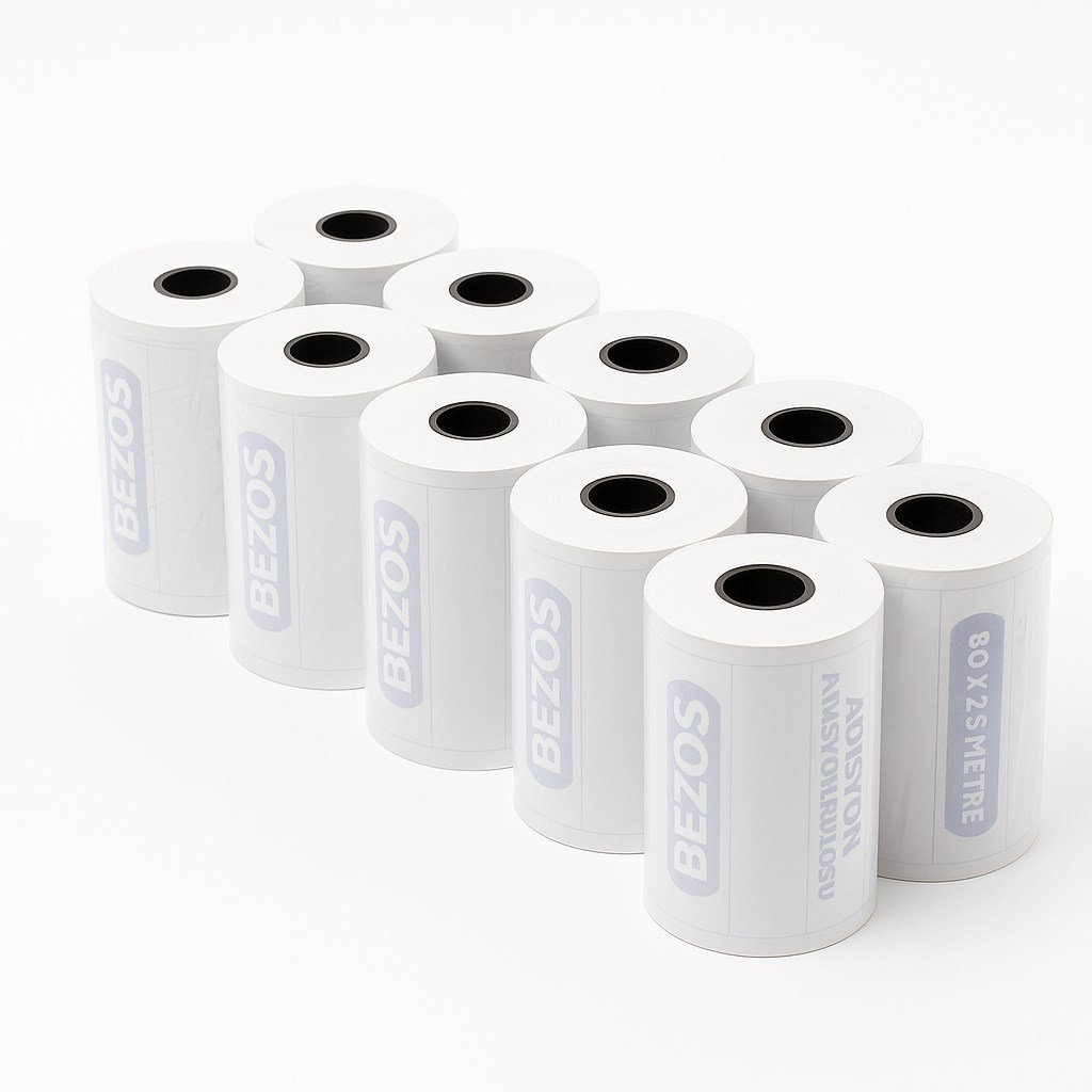 BEZOS 80x25 mm Adisyon Rulosu Termal Rulo 5 Paket (50 Adet)