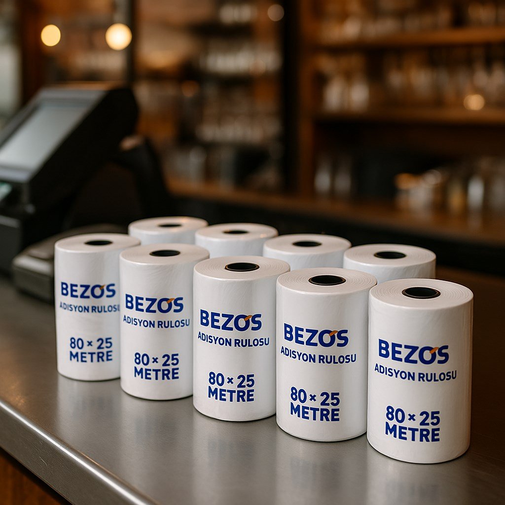BEZOS 80x25 mm Adisyon Rulosu Termal Rulo 5 Paket (50 Adet)