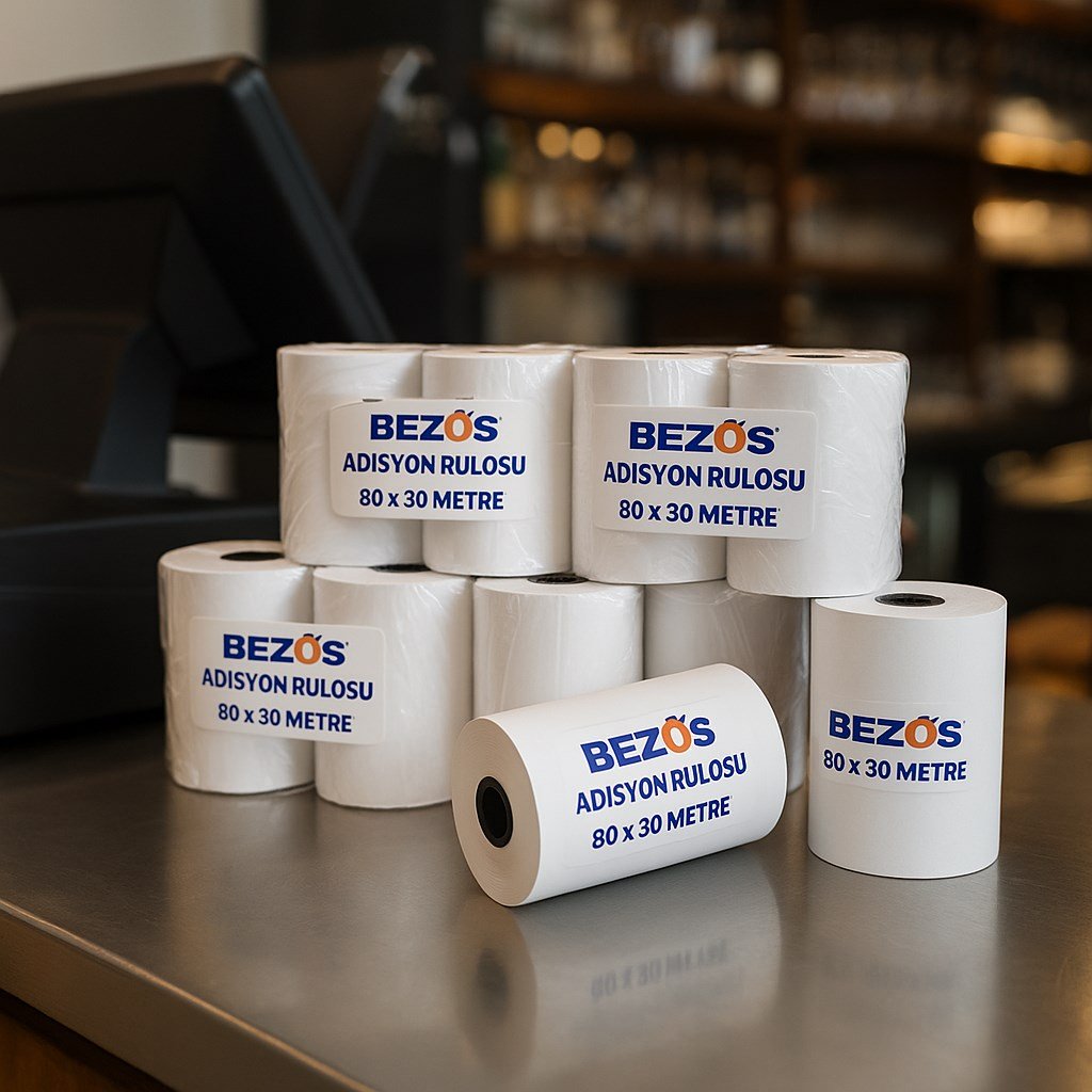 Bezos 80x30 mm Adisyon Rulosu Termal Rulo 5 Paket 50 Adet