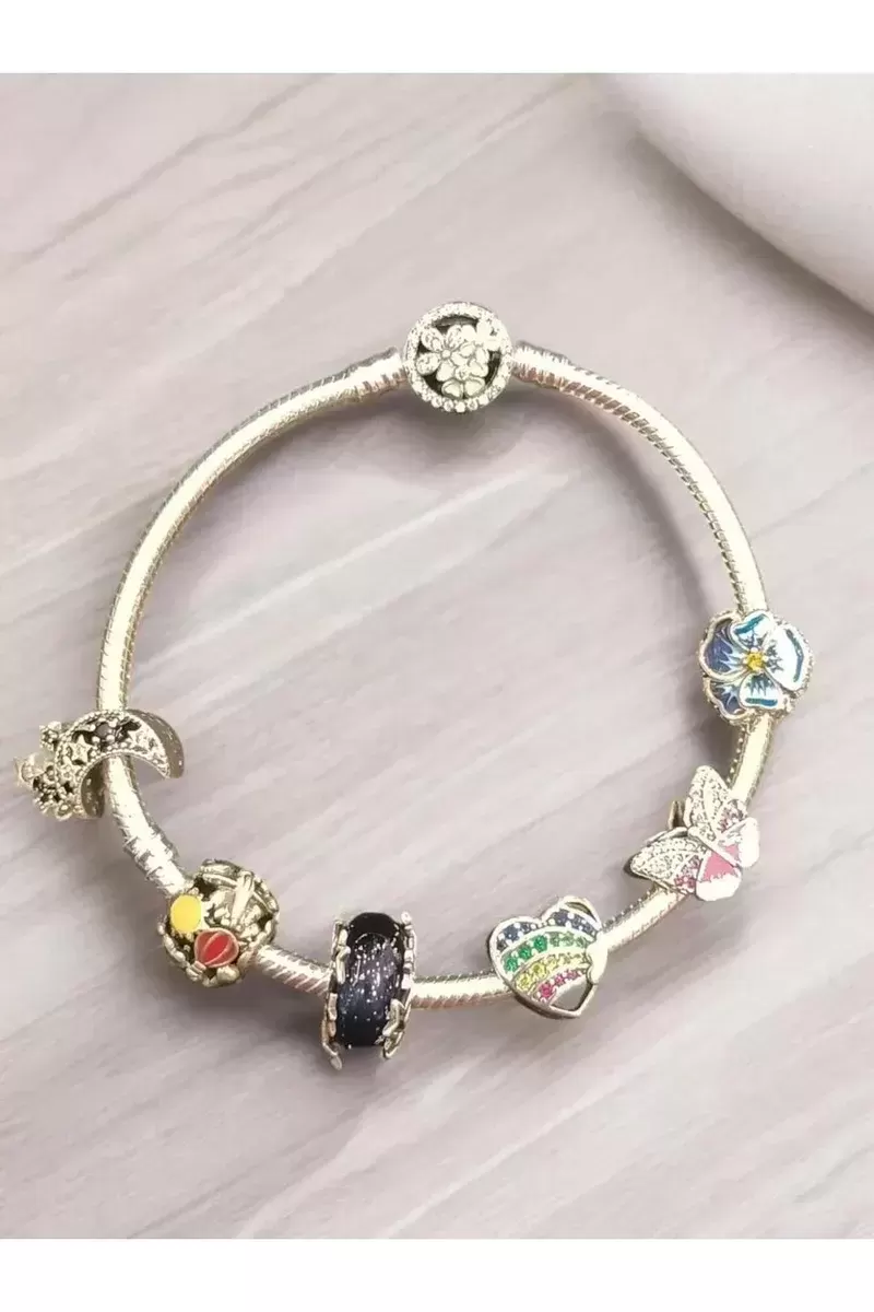 Bileklik 925 Ayar Doğanın Kalbi Konsepti Charmlı Gümüş