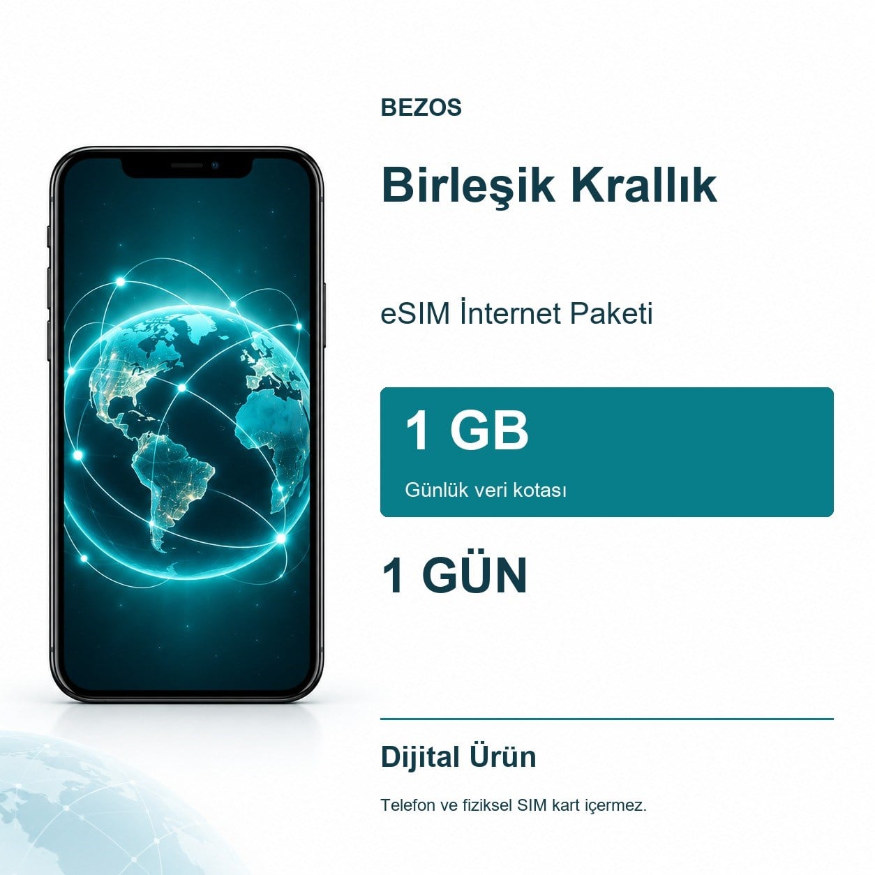 Birleşik Krallık eSIM İnternet Paketi Günlük 1 GB 1 Gün