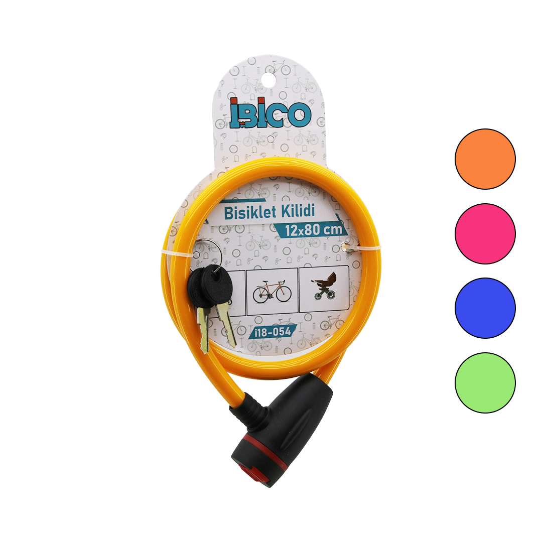 Bisiklet Kilidi Çelik Tel 12 mm x 80 cm Anahtarlı