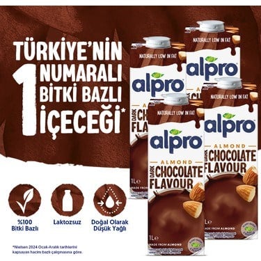 Bitter Çikolata Badem Sütü 4x1 L Vegan Laktozsuz Besin