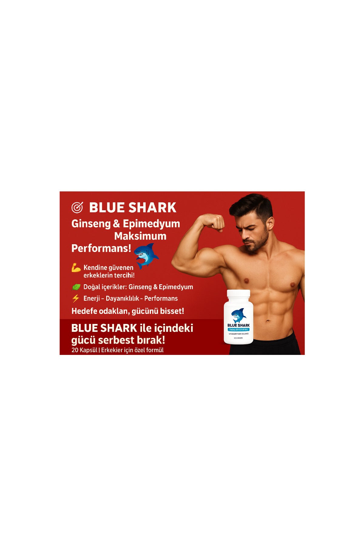 Blue Shark Ginseng&Epimedium Erkekler İçin Destekleyici 20'li x 1 adet + Kayganlaştırıcıyla