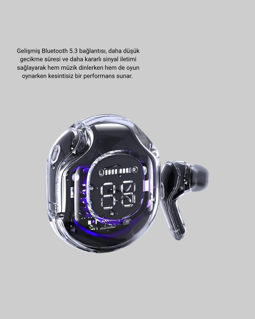 Bluetooth 5.3 Kablosuz Kulaklık HiFi Stereo ve Ekstra Bass Dijital Ekranlı