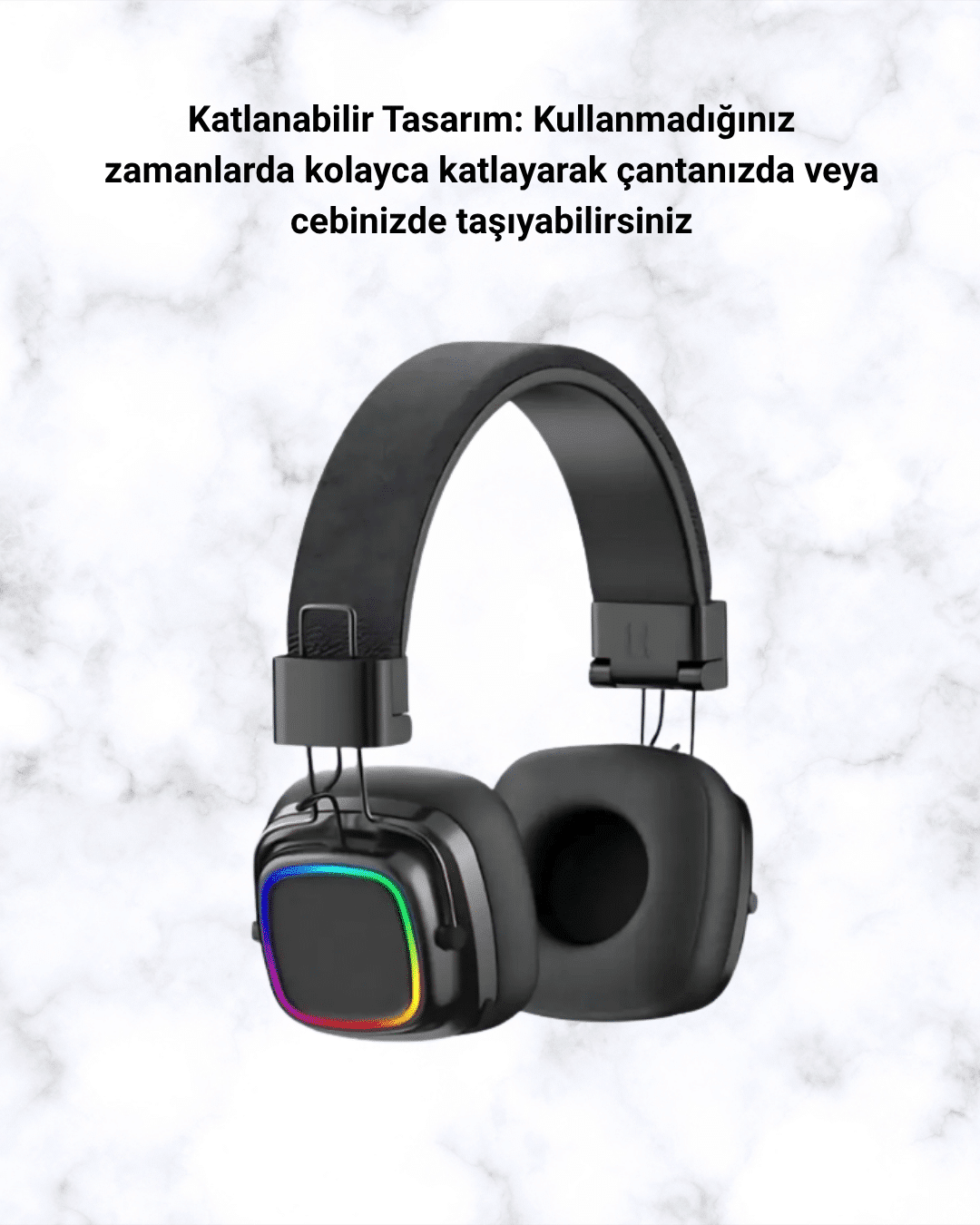 Bluetooth 5.3 Rainbow Işıklı Kulak Üstü Kablosuz Kulaklık Yeni Nesil