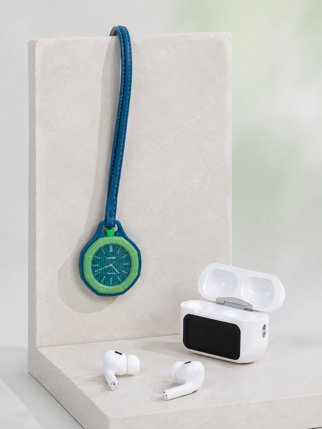 Bluetooth 5.4 Kablosuz Kulaklık Yeşil Askılı Analog Charm Saat İkili Set