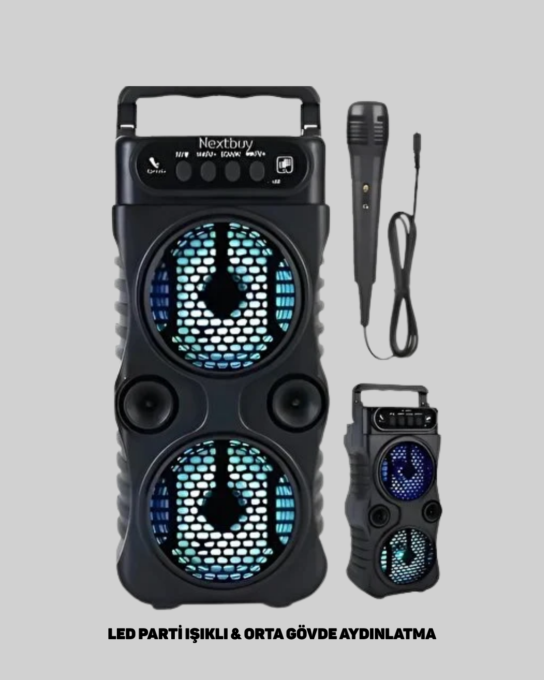 Bluetooth Bağlantılı Taşınabilir Hoparlör – LED Işıklı, FM Radyolu, Mikrofon Girişli