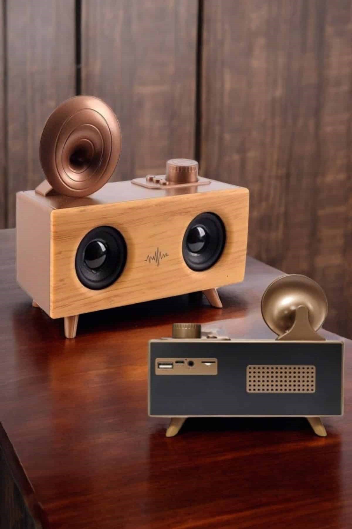 Bluetooth Hoparlör Ahşap Klasik Retro Gramofon Bluetooth Müzik Kutusu
