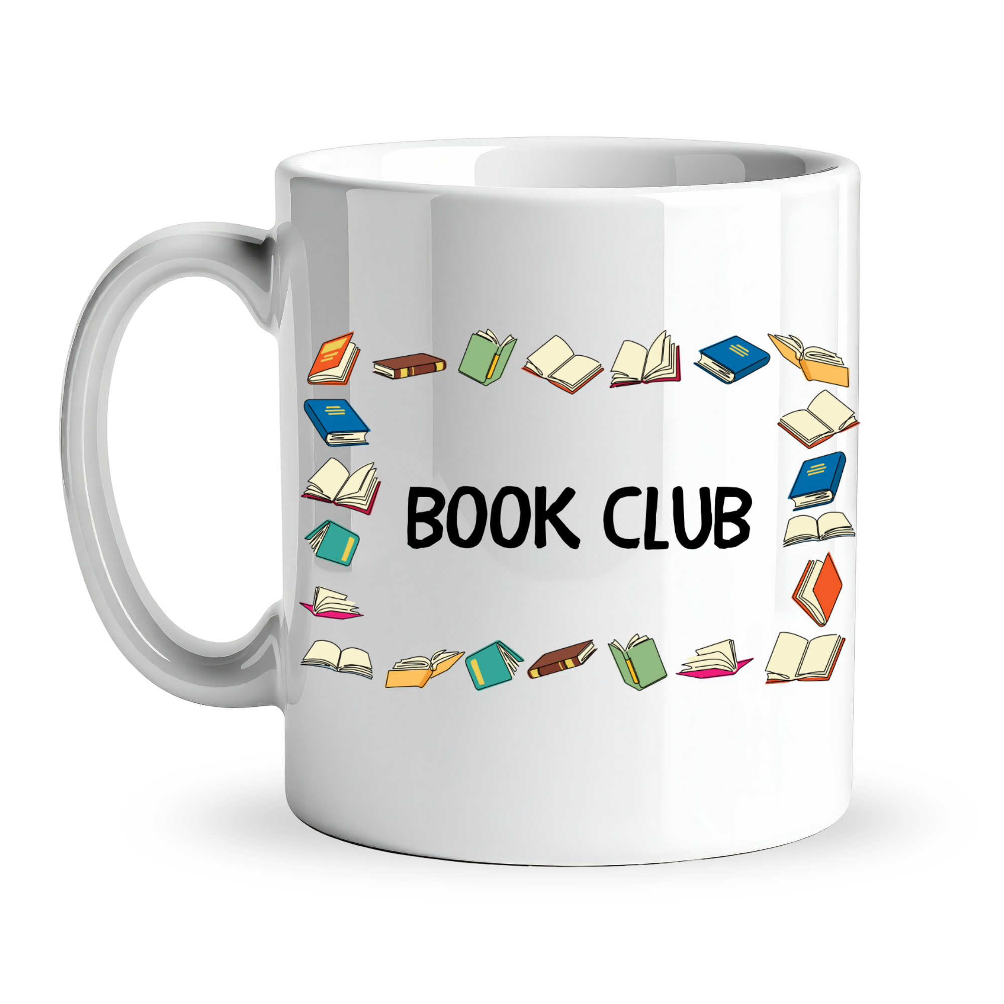Book Club Yazılı Kupa Model 244 Kitap Temalı Renkli Baskılı Seramik Kahve Kupası