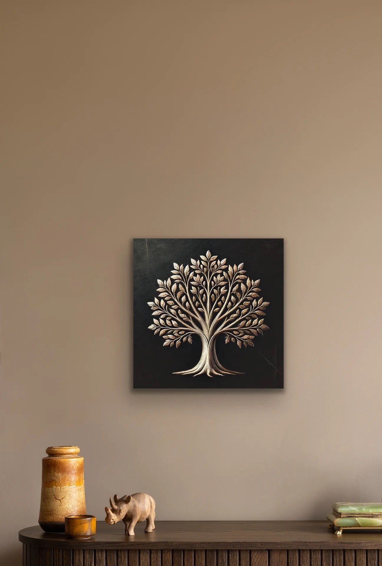 Bronz Ağaç Kanvas Tablo 60x60cm
