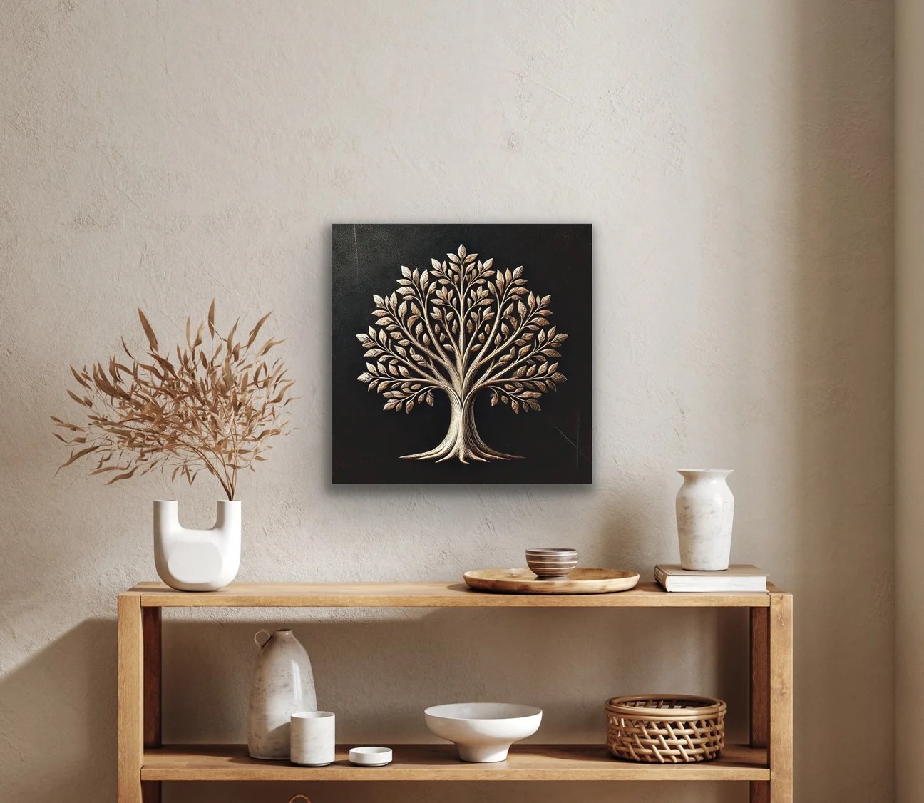 Bronz Ağaç Kanvas Tablo 60x60cm